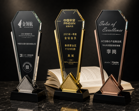 Tri-Facet Crystal Award Set - custom crystal awards with your logo